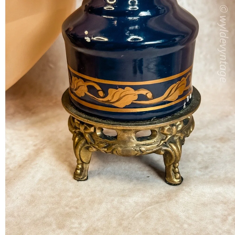 Cobalt Blue and‎ Gold Porcelain Toya Vase on Brass Stand